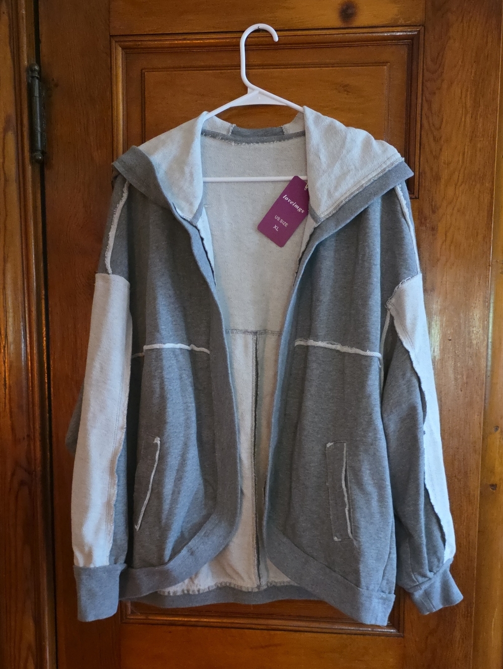 Fall Cozy Two-Tone Gray Hooded  Cardigan Jacket